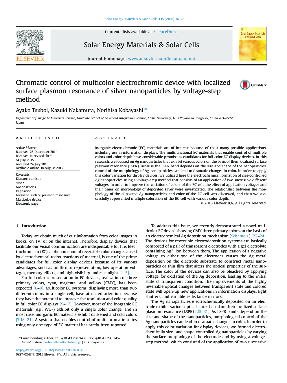 Chromatic control of multicolor electrochromic device with localized surface plasmon resonance of silver nanoparticles by voltage-step method