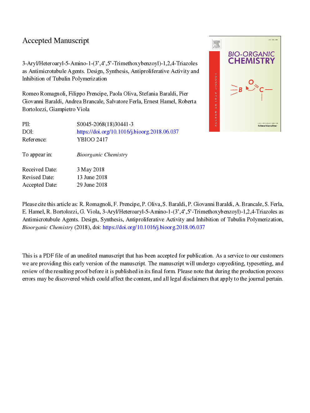 3-Aryl/Heteroaryl-5-amino-1-(3â²,4â²,5â²-trimethoxybenzoyl)-1,2,4-triazoles as antimicrotubule agents. Design, synthesis, antiproliferative activity and inhibition of tubulin polymerization