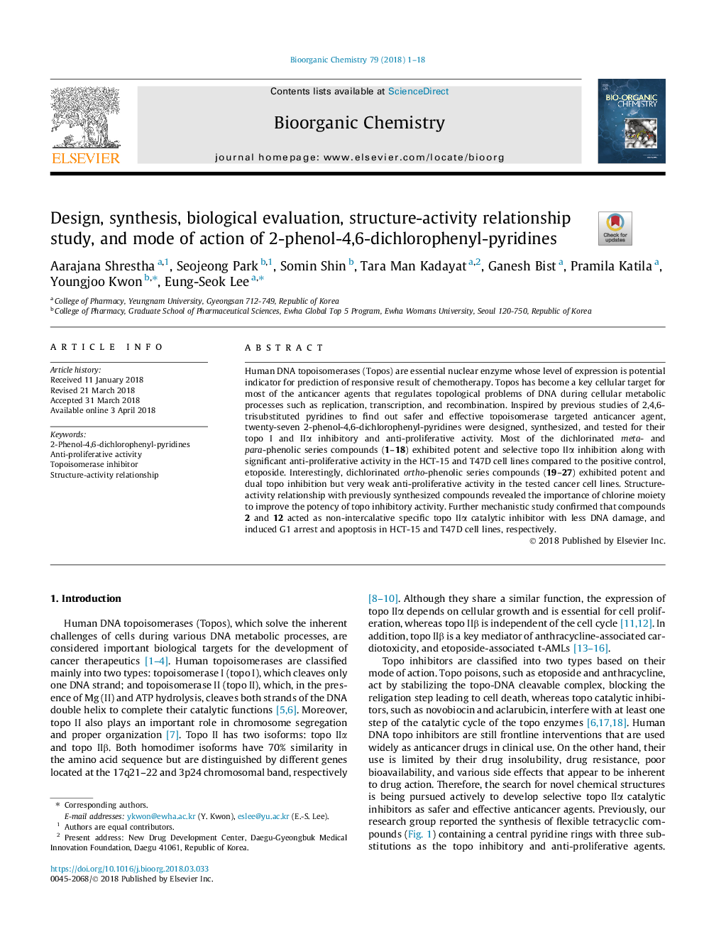 Design, synthesis, biological evaluation, structure-activity relationship study, and mode of action of 2-phenol-4,6-dichlorophenyl-pyridines