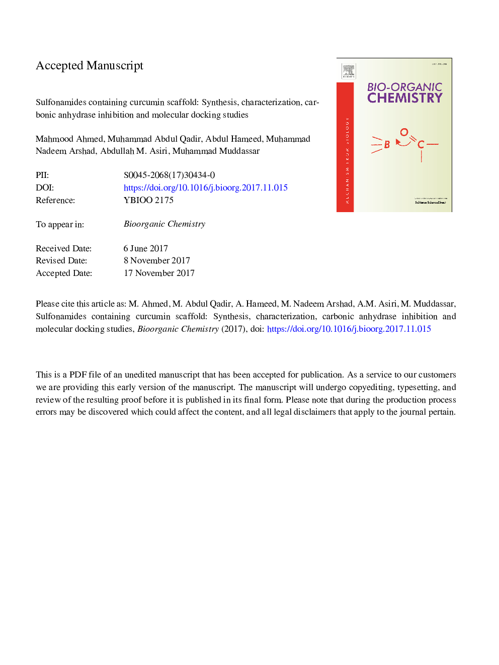 Sulfonamides containing curcumin scaffold: Synthesis, characterization, carbonic anhydrase inhibition and molecular docking studies