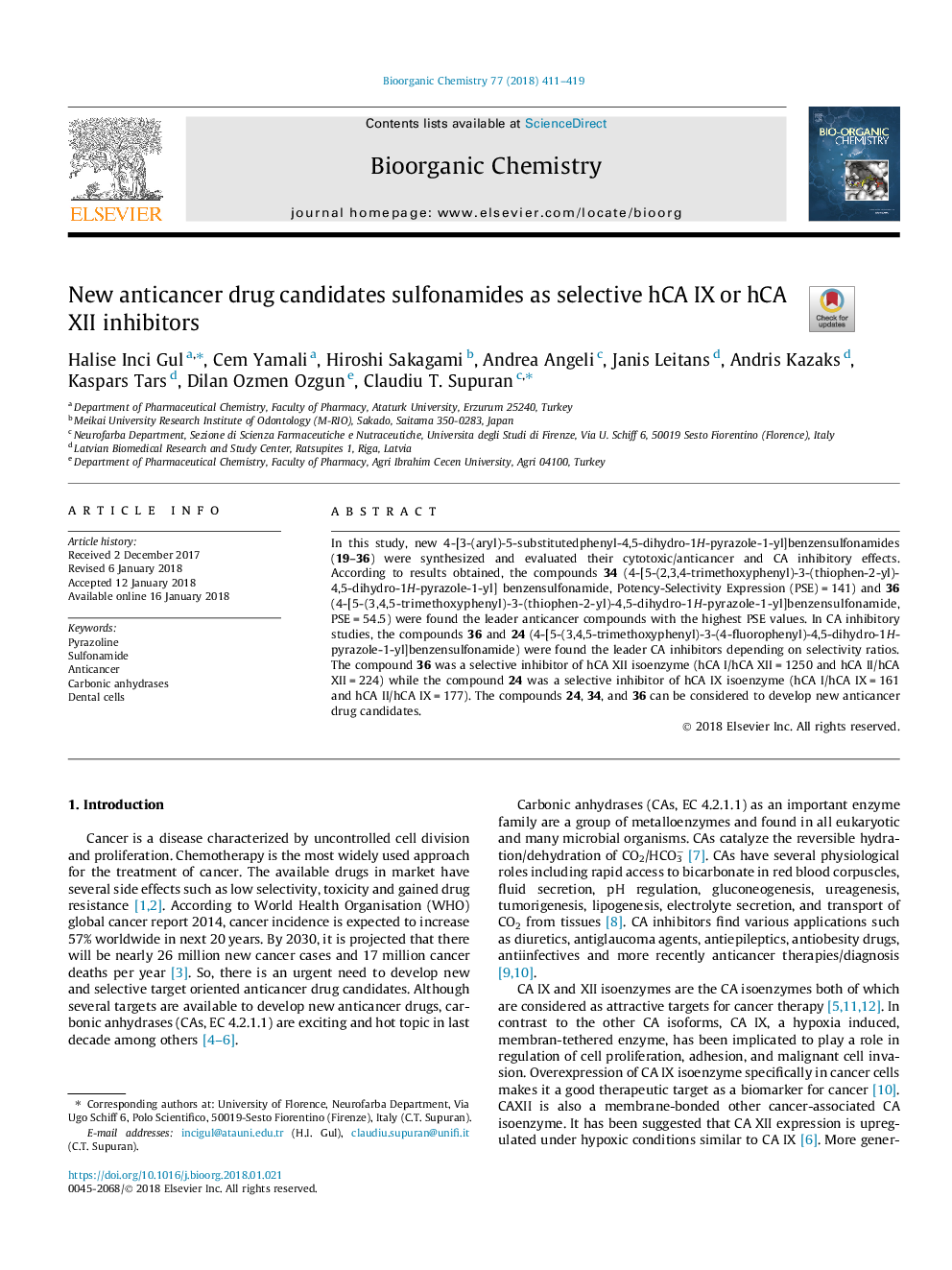 New anticancer drug candidates sulfonamides as selective hCA IX or hCA XII inhibitors