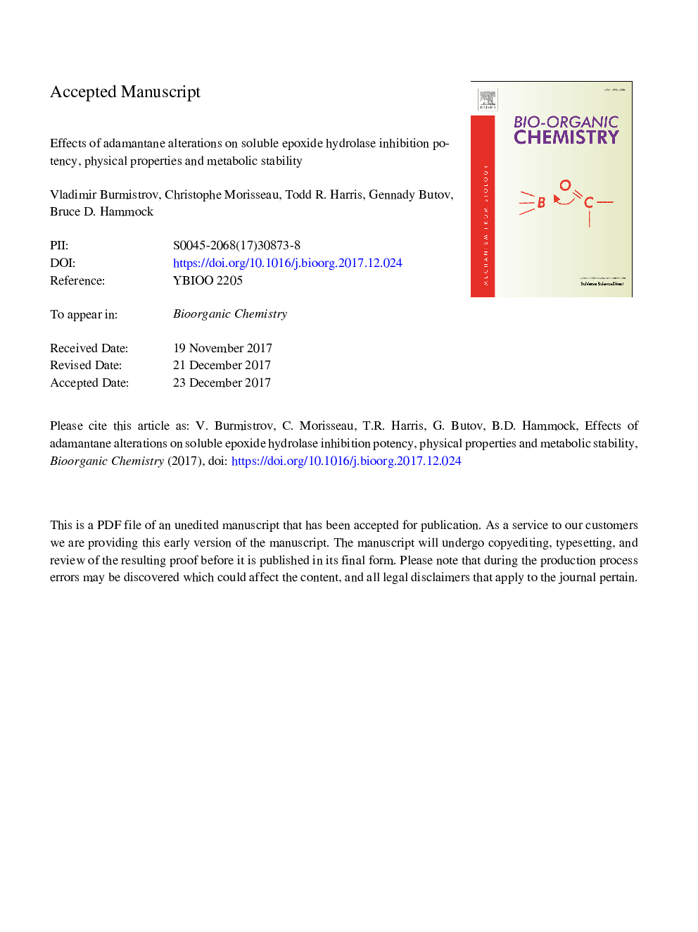 Effects of adamantane alterations on soluble epoxide hydrolase inhibition potency, physical properties and metabolic stability