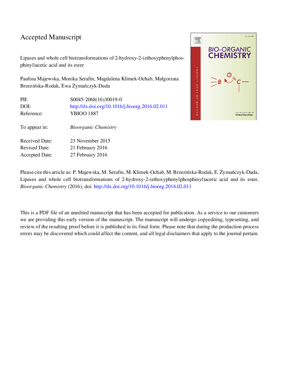 Lipases and whole cell biotransformations of 2-hydroxy-2-(ethoxyphenylphosphinyl)acetic acid and its ester