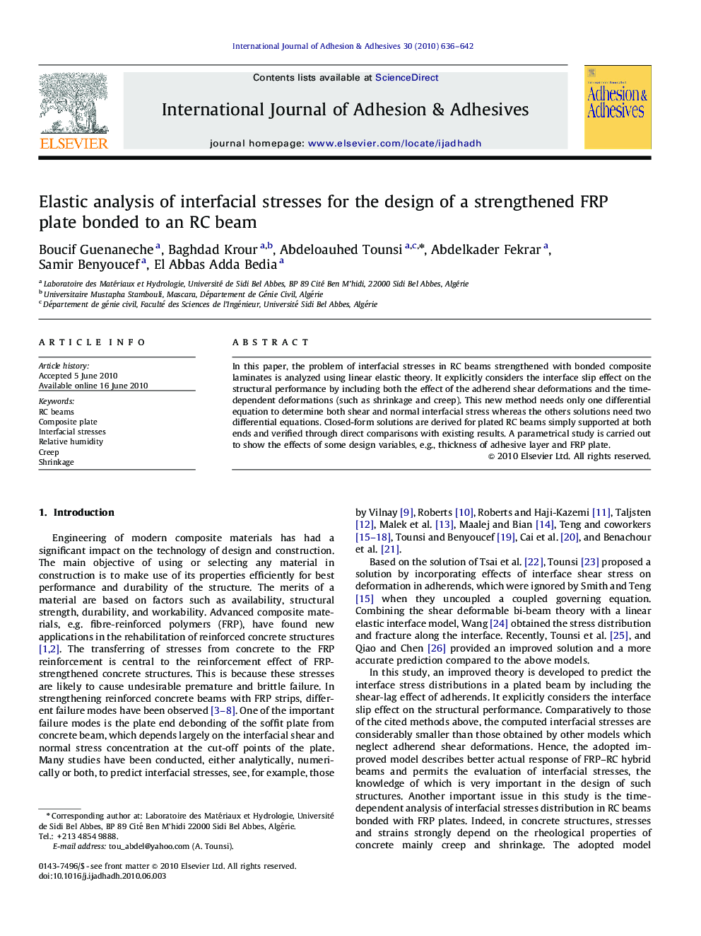 Elastic analysis of interfacial stresses for the design of a strengthened FRP plate bonded to an RC beam