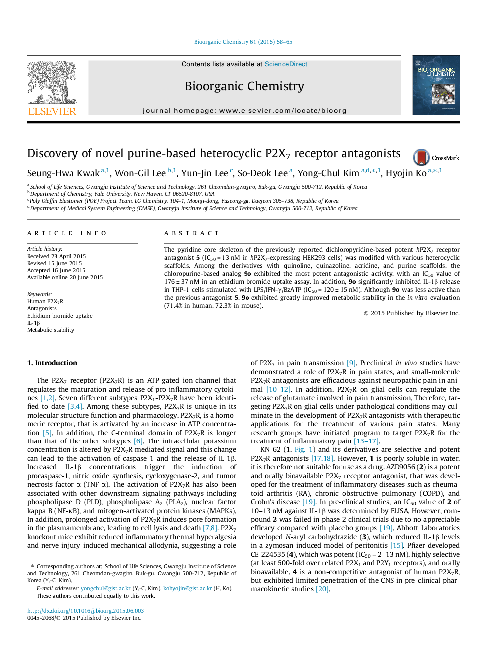 Discovery of novel purine-based heterocyclic P2X7 receptor antagonists