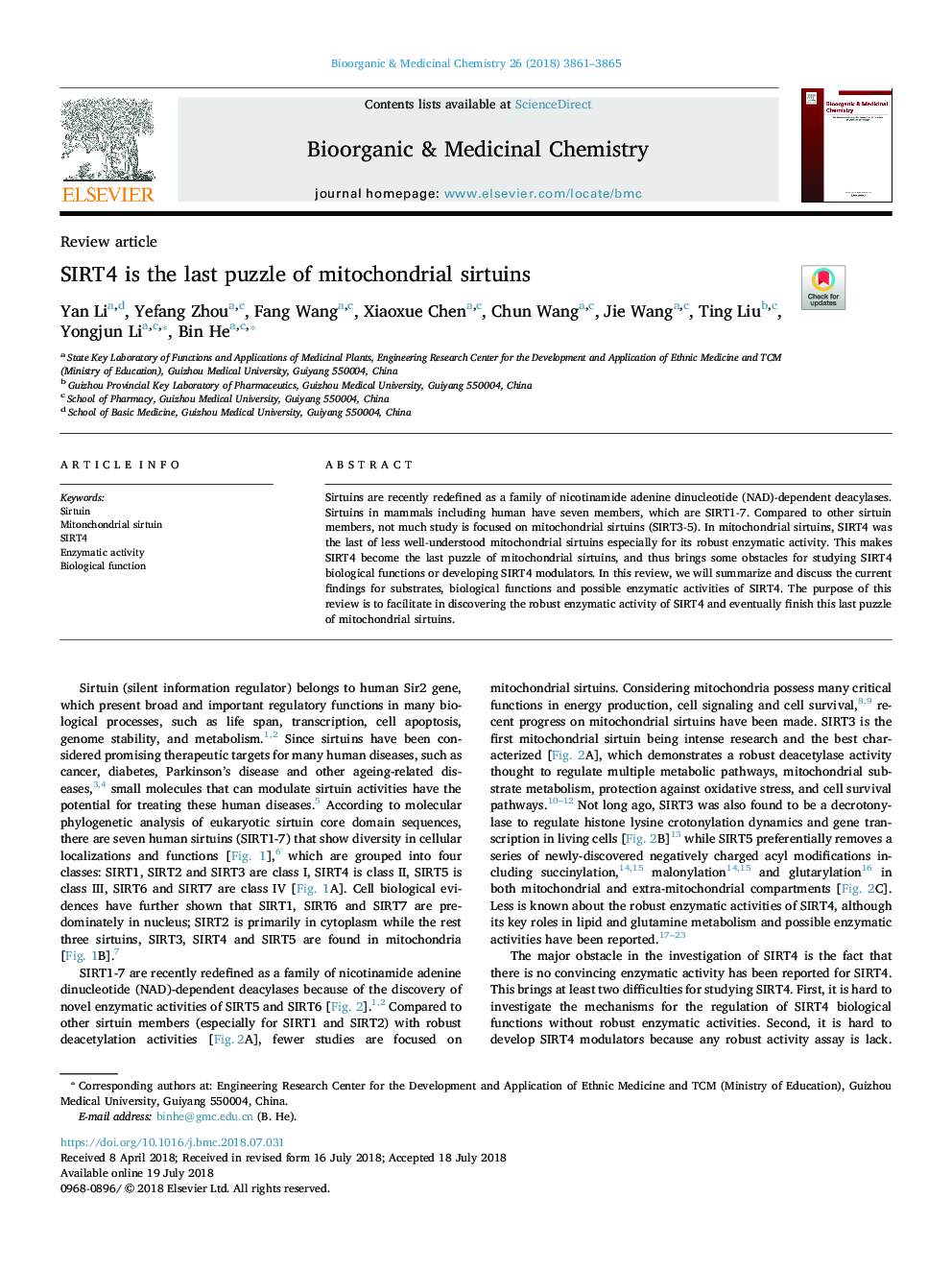 SIRT4 is the last puzzle of mitochondrial sirtuins