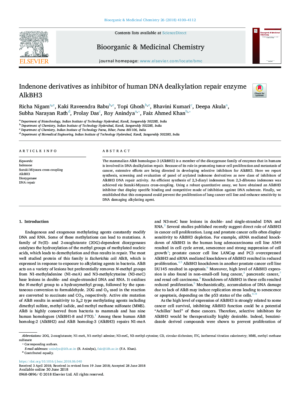 Indenone derivatives as inhibitor of human DNA dealkylation repair enzyme AlkBH3