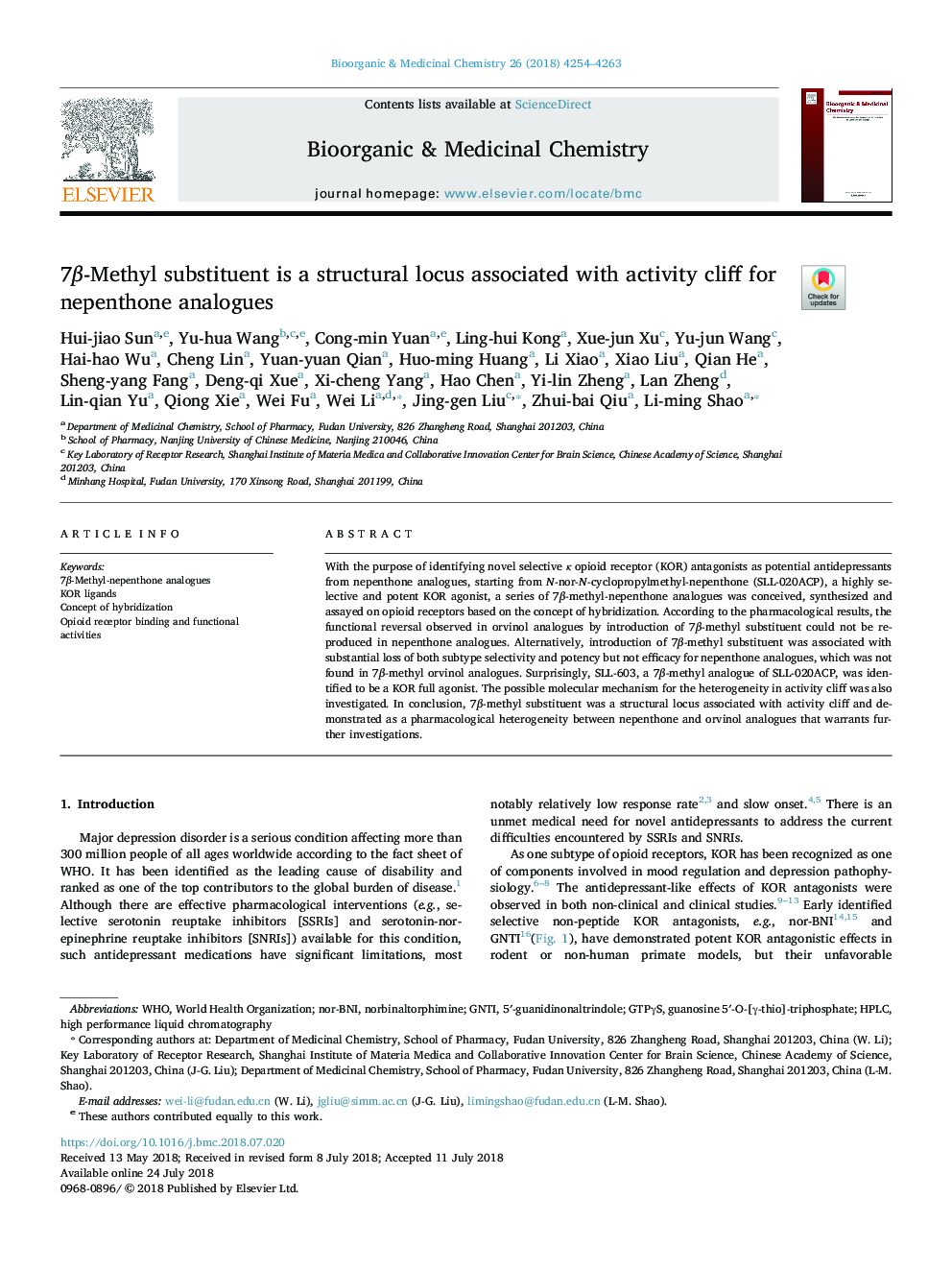 7Î²-Methyl substituent is a structural locus associated with activity cliff for nepenthone analogues