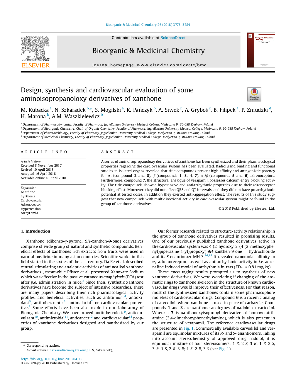 Design, synthesis and cardiovascular evaluation of some aminoisopropanoloxy derivatives of xanthone