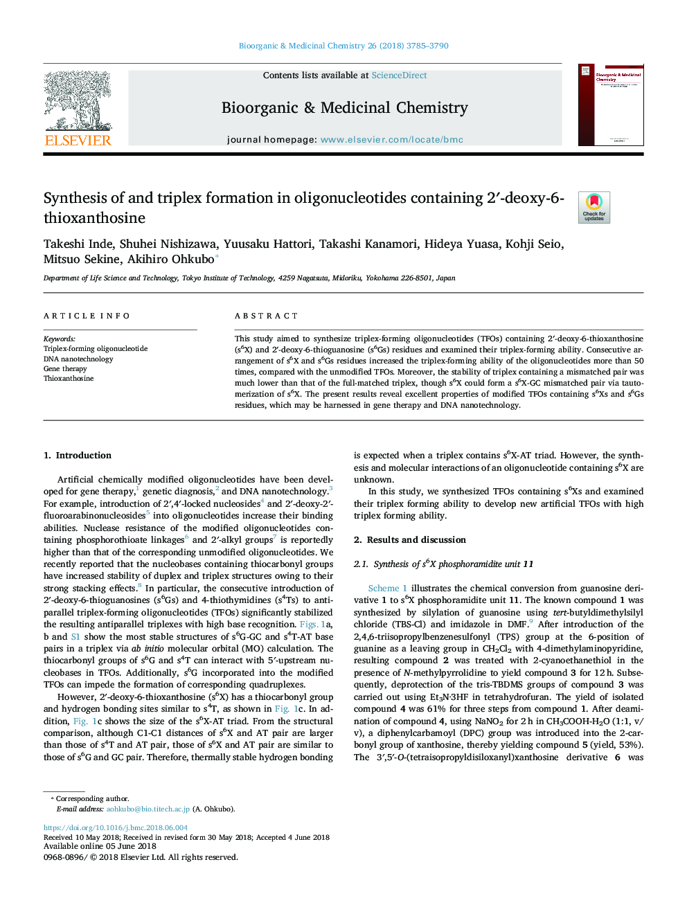 Synthesis of and triplex formation in oligonucleotides containing 2â²-deoxy-6-thioxanthosine