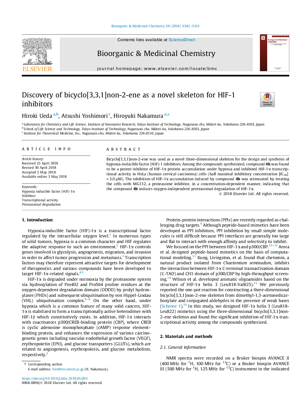 Discovery of bicyclo[3,3,1]non-2-ene as a novel skeleton for HIF-1 inhibitors