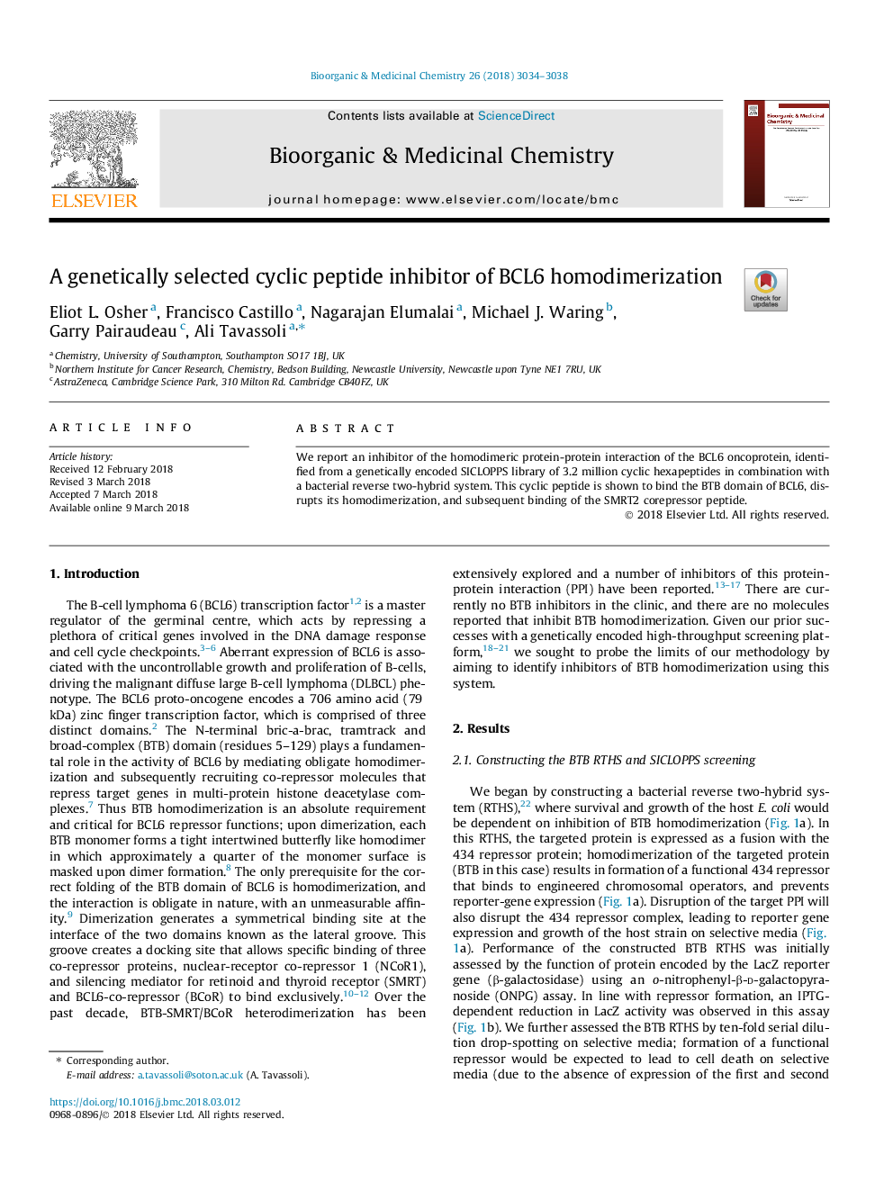 عکس صفحه اول مقاله: A genetically selected cyclic peptide inhibitor of BCL6 homodimerization A genetically selected cyclic peptide inhibitor of BCL6 homodimerization