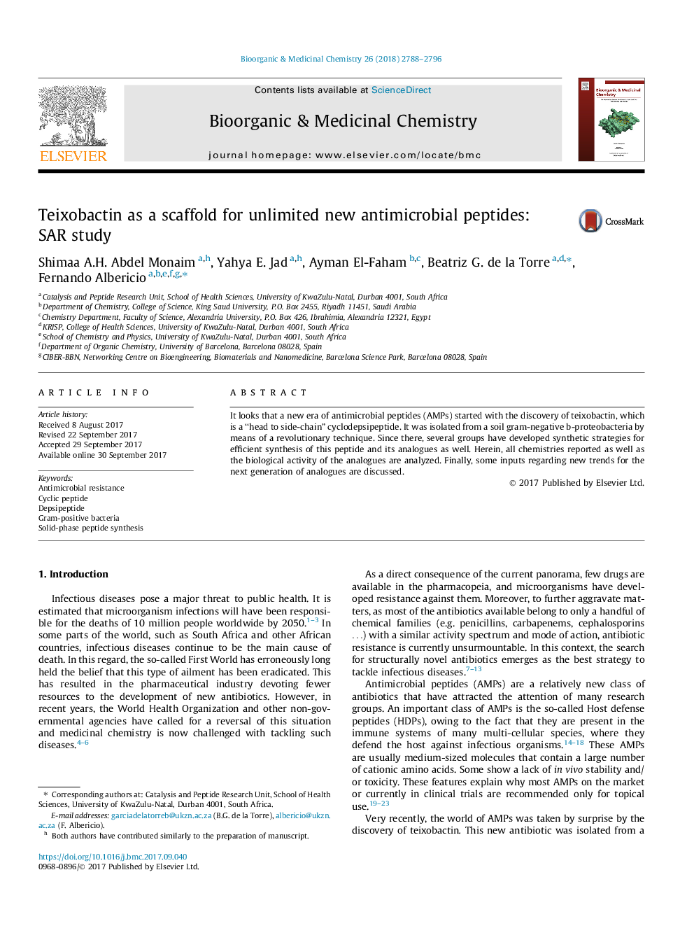 Teixobactin as a scaffold for unlimited new antimicrobial peptides: SAR study