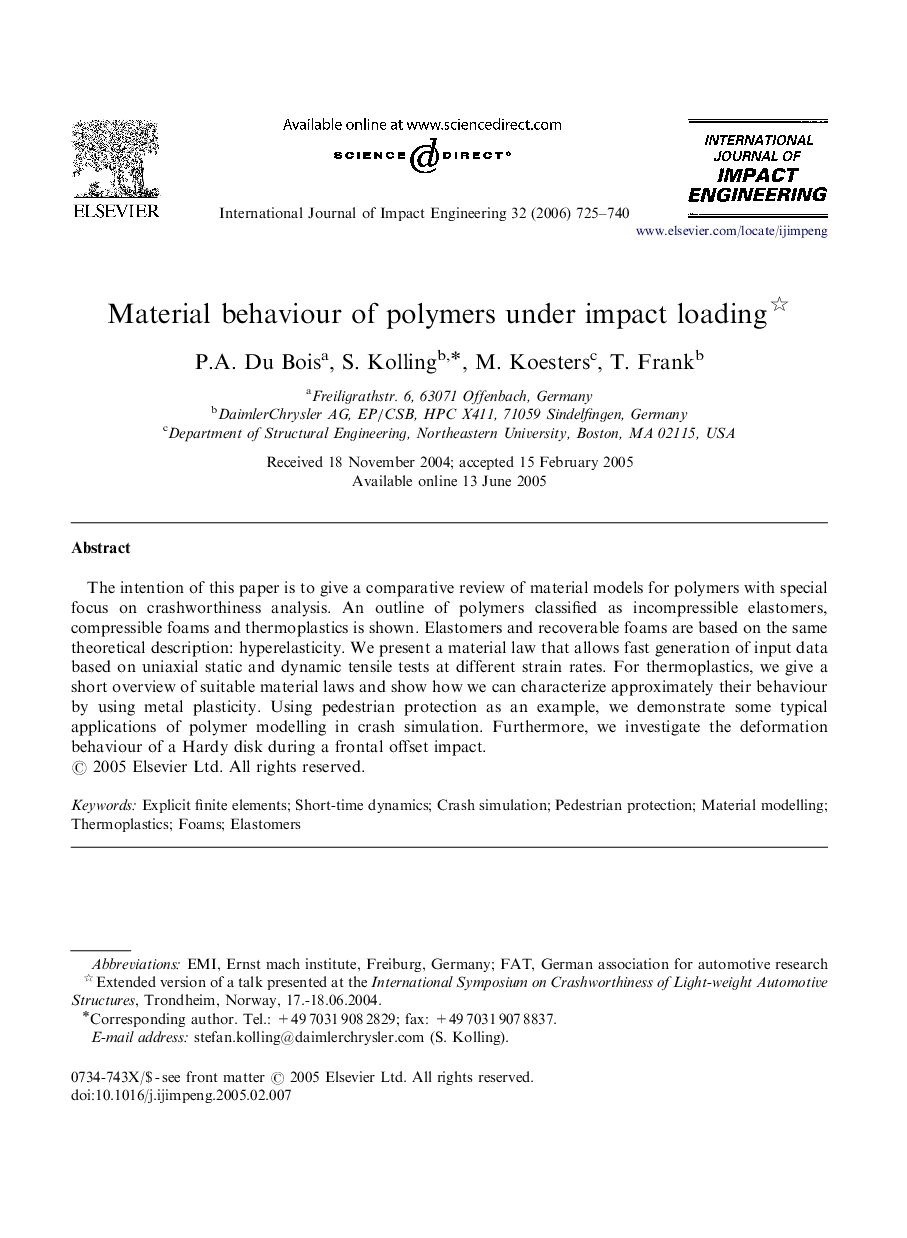 Material behaviour of polymers under impact loading 