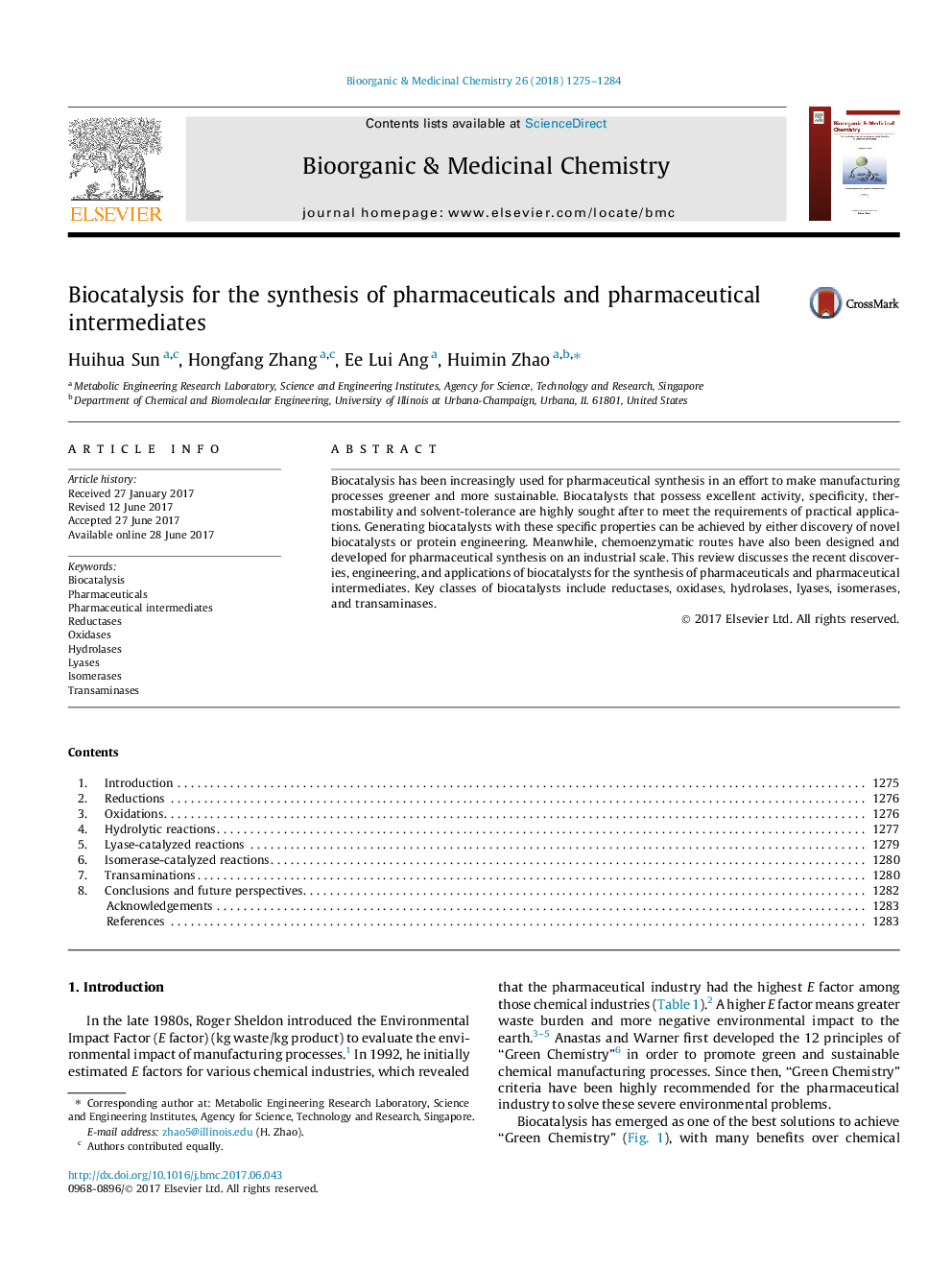 عکس صفحه اول مقاله: Biocatalysis for the synthesis of pharmaceuticals and pharmaceutical intermediates Biocatalysis for the synthesis of pharmaceuticals and pharmaceutical intermediates