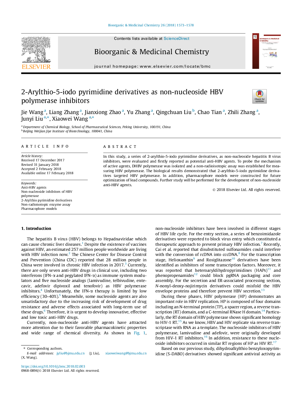 2-Arylthio-5-iodo pyrimidine derivatives as non-nucleoside HBV polymerase inhibitors