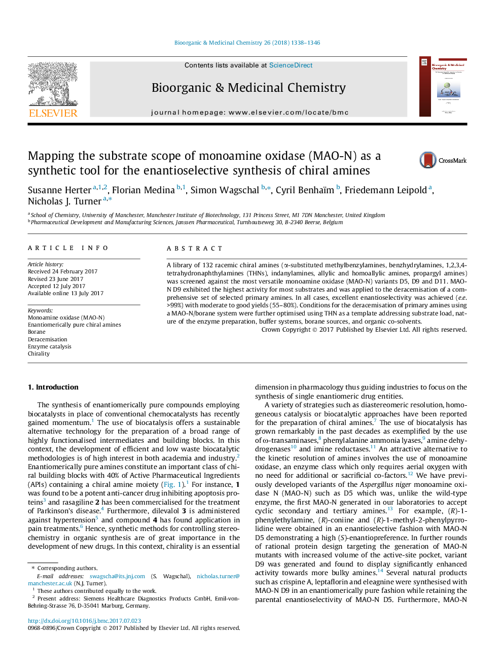 Mapping the substrate scope of monoamine oxidase (MAO-N) as a synthetic tool for the enantioselective synthesis of chiral amines