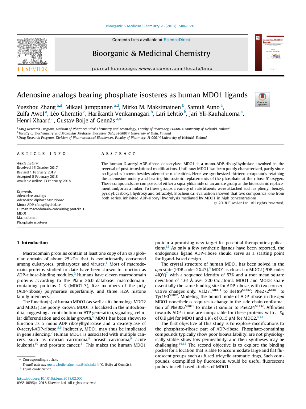 Adenosine analogs bearing phosphate isosteres as human MDO1 ligands