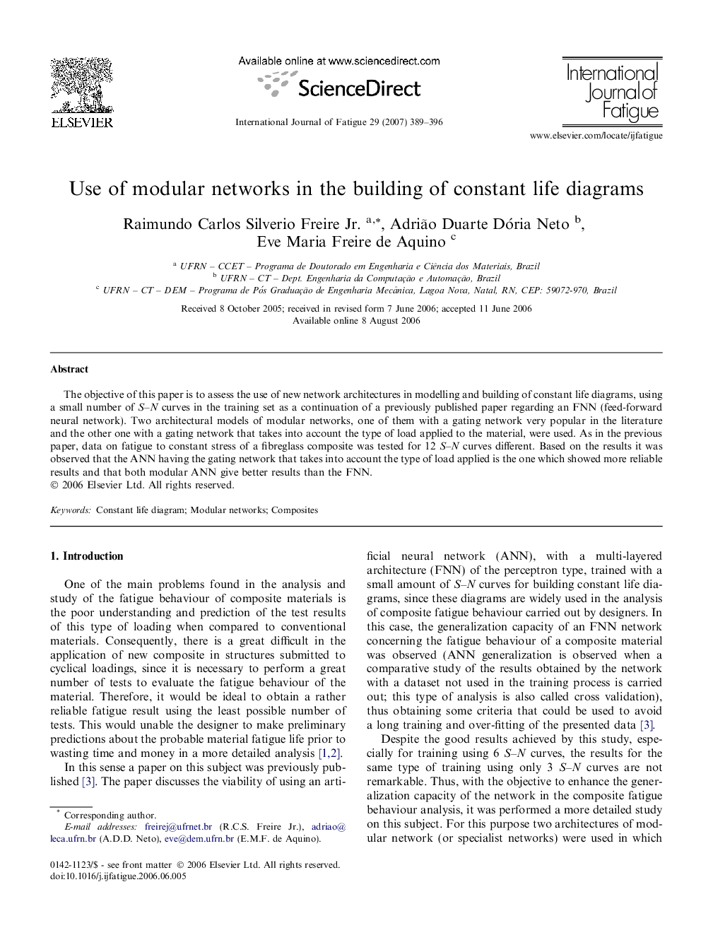 Use of modular networks in the building of constant life diagrams