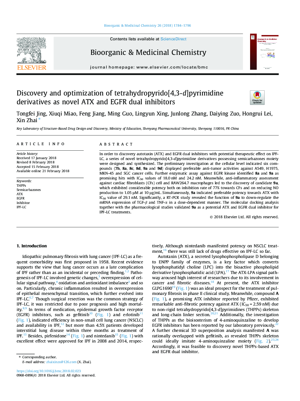 Discovery and optimization of tetrahydropyrido[4,3-d]pyrimidine derivatives as novel ATX and EGFR dual inhibitors