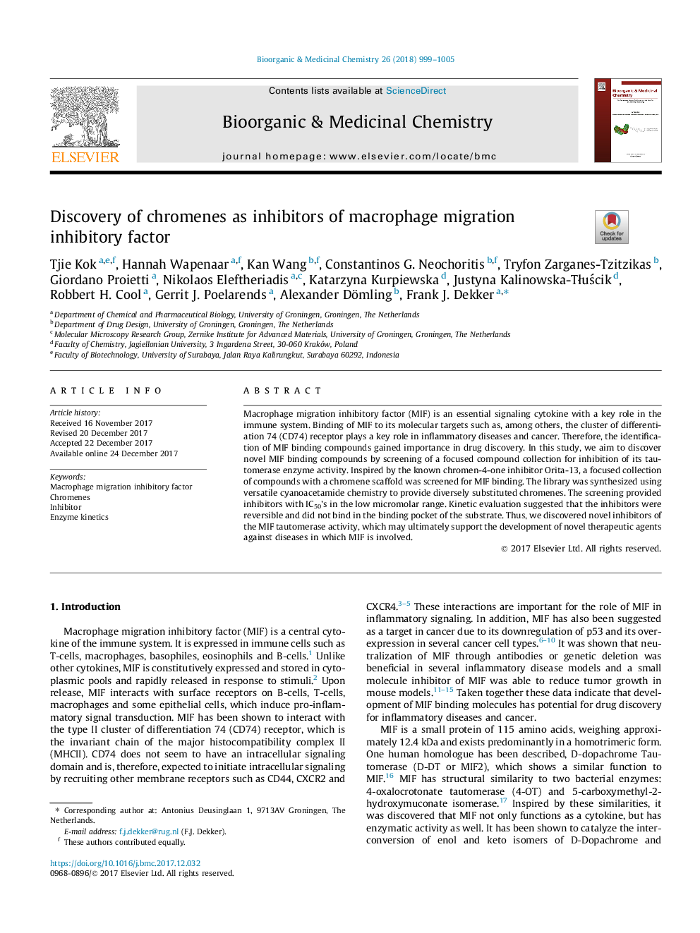 Discovery of chromenes as inhibitors of macrophage migration inhibitory factor