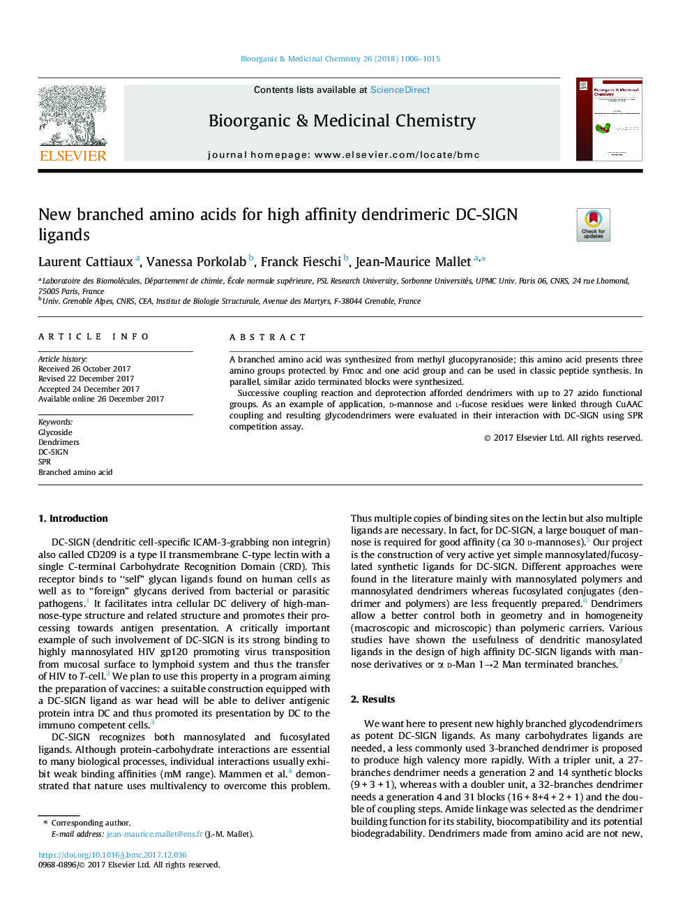 New branched amino acids for high affinity dendrimeric DC-SIGN ligands