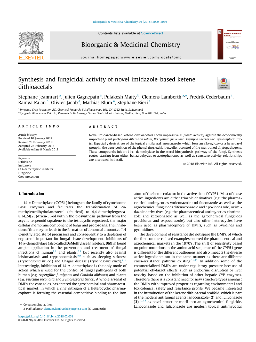 Synthesis and fungicidal activity of novel imidazole-based ketene dithioacetals