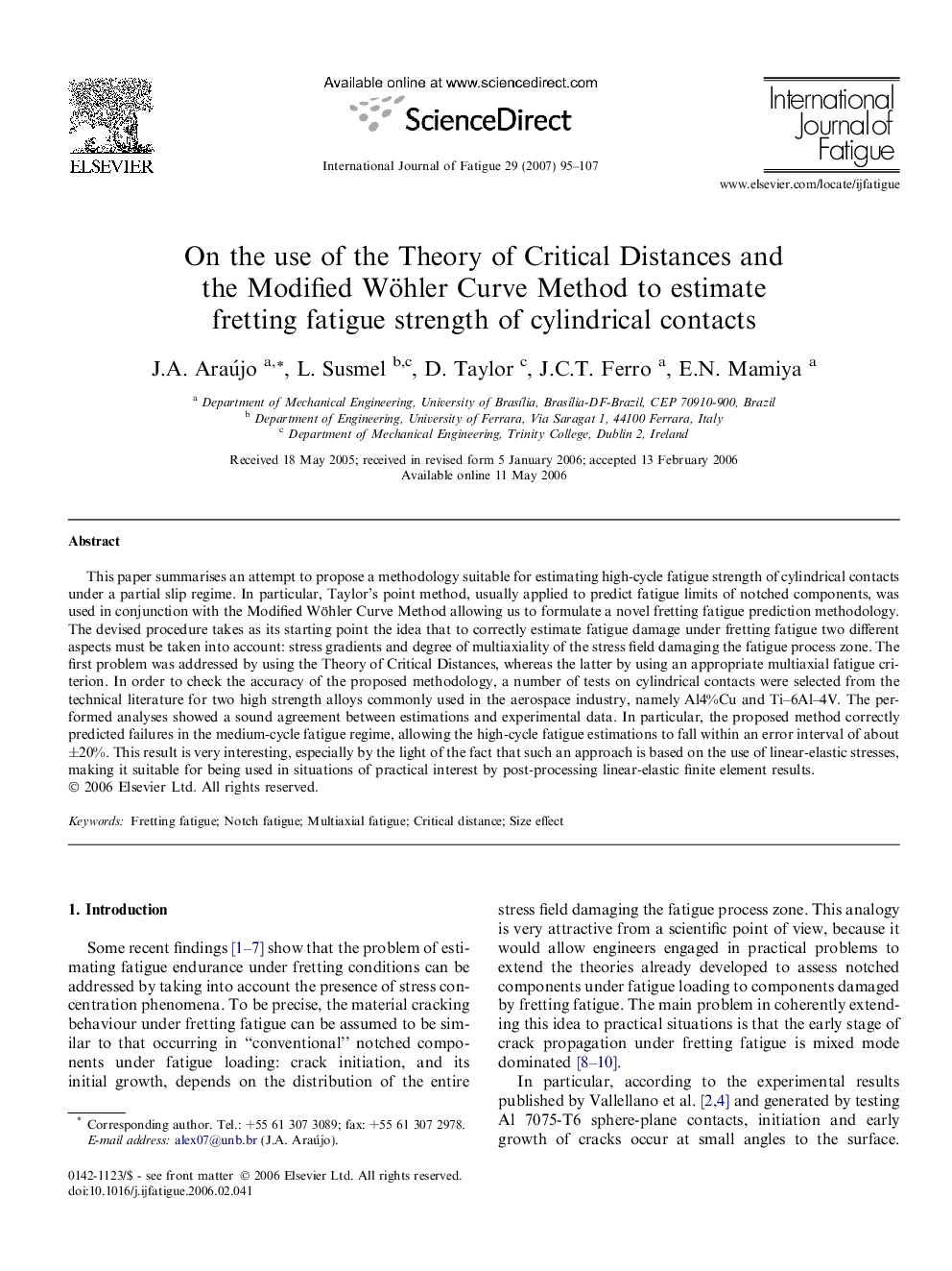 On the use of the Theory of Critical Distances and the Modified Wöhler Curve Method to estimate fretting fatigue strength of cylindrical contacts