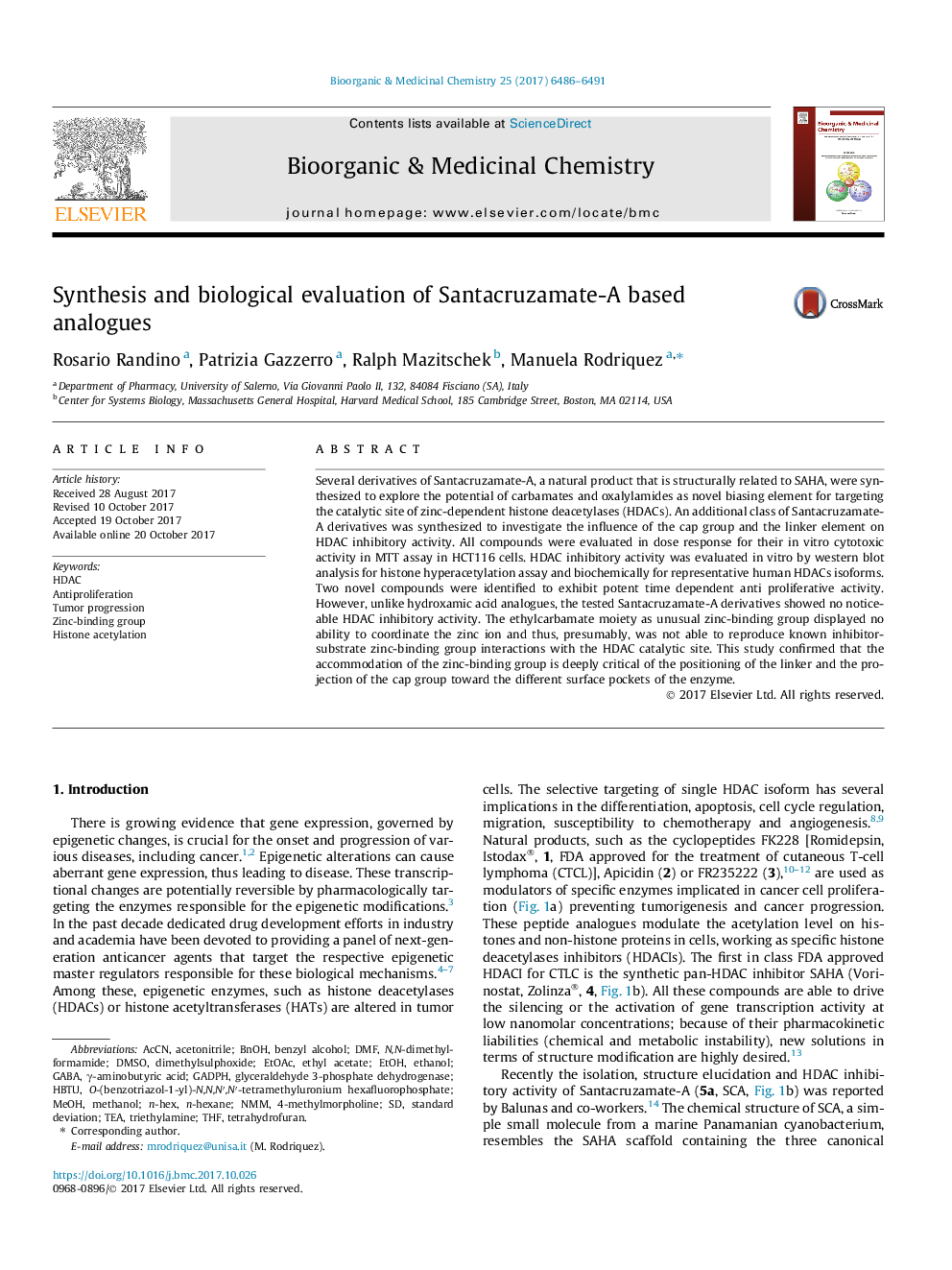 Synthesis and biological evaluation of Santacruzamate-A based analogues