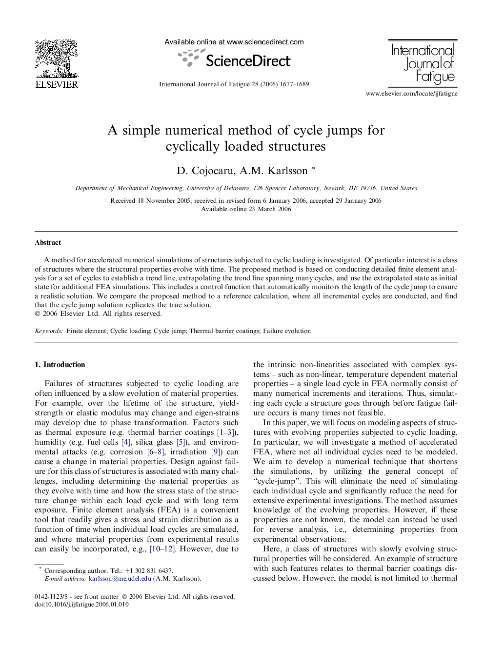 A simple numerical method of cycle jumps for cyclically loaded structures