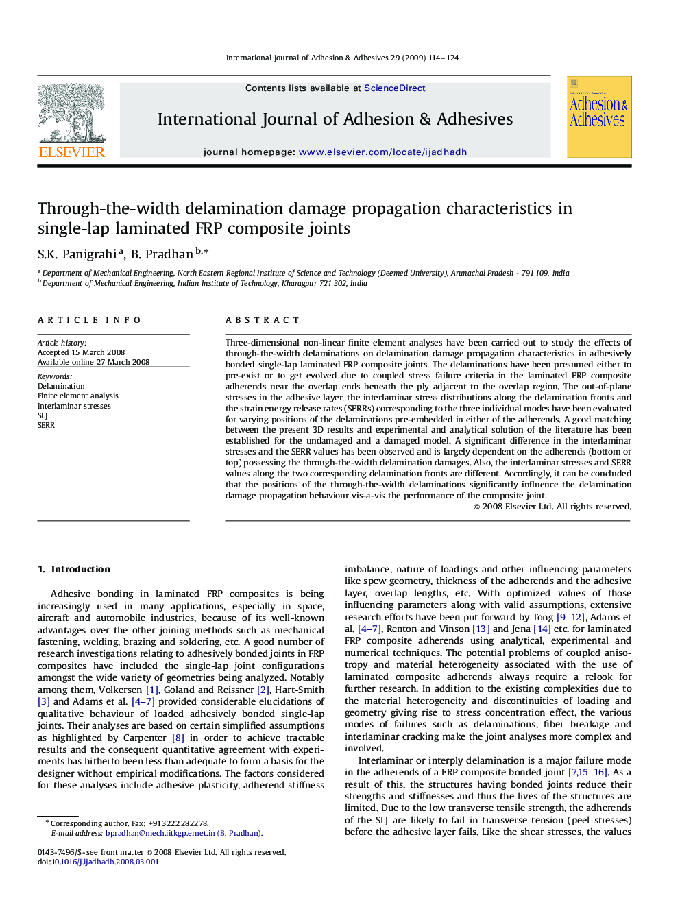 Through-the-width delamination damage propagation characteristics in single-lap laminated FRP composite joints