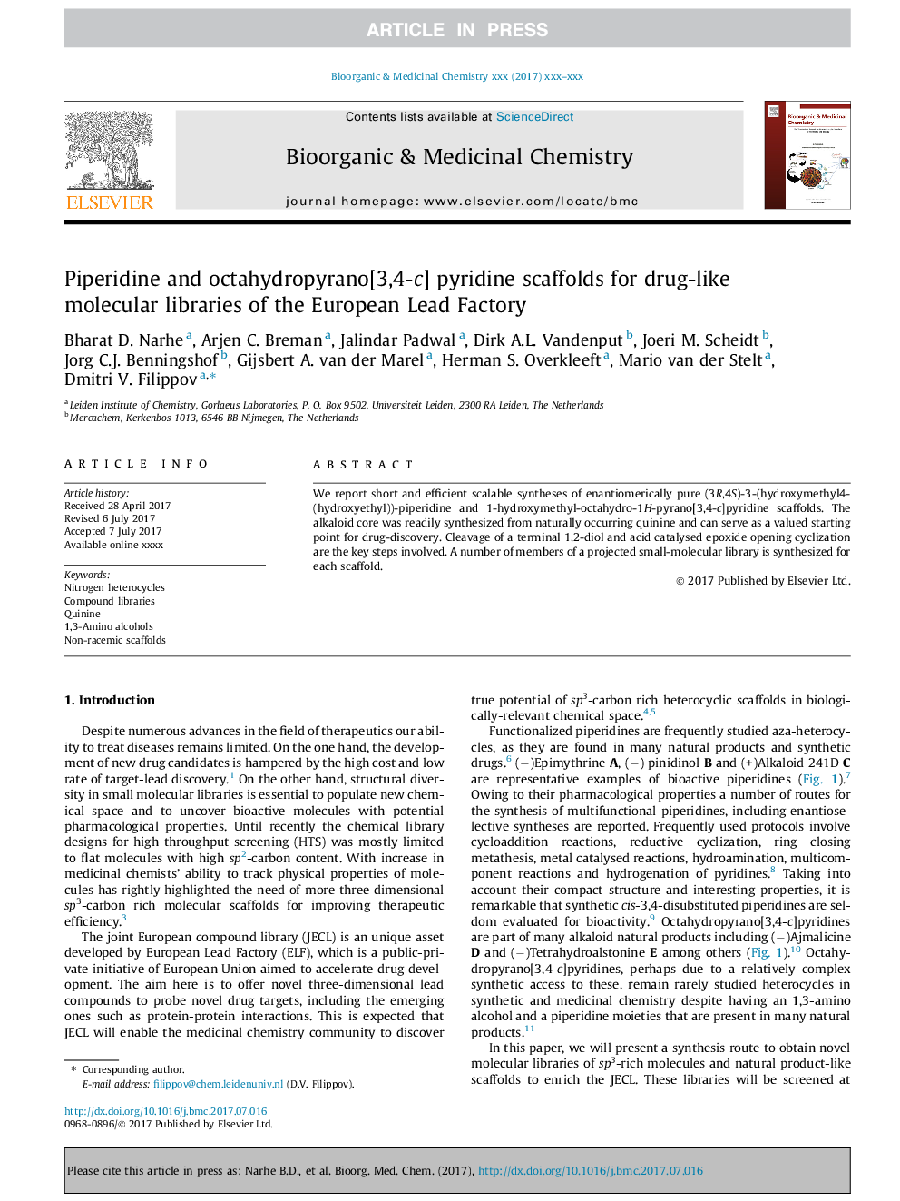 Piperidine and octahydropyrano[3,4-c] pyridine scaffolds for drug-like molecular libraries of the European Lead Factory