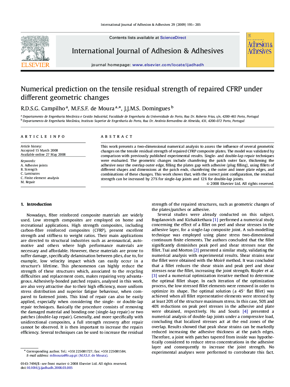 Numerical prediction on the tensile residual strength of repaired CFRP under different geometric changes