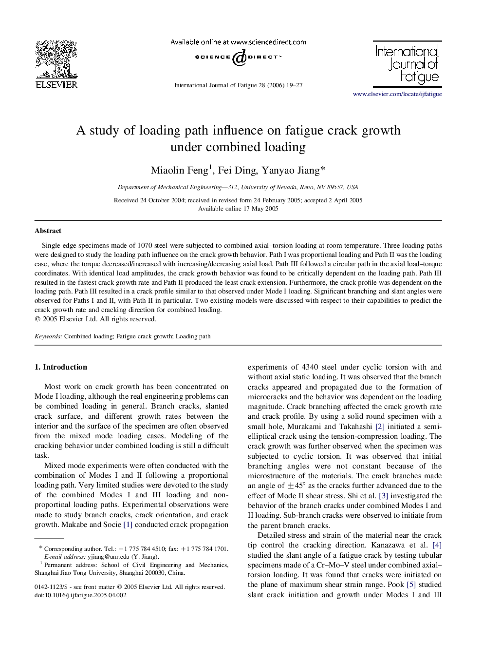 A study of loading path influence on fatigue crack growth under combined loading