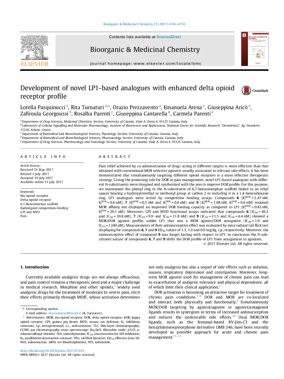 Development of novel LP1-based analogues with enhanced delta opioid receptor profile