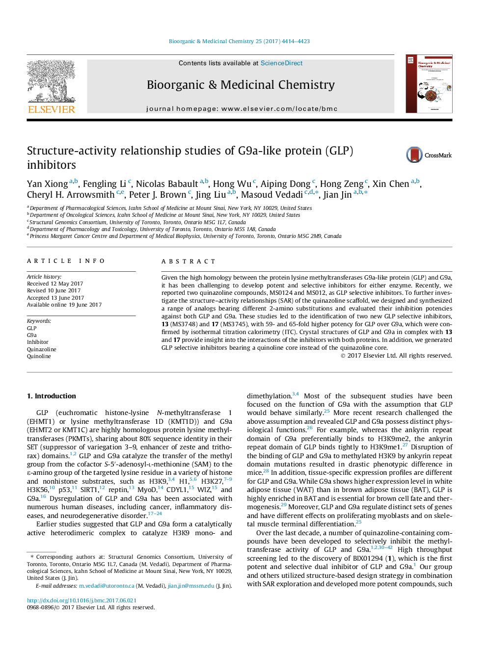 Structure-activity relationship studies of G9a-like protein (GLP) inhibitors