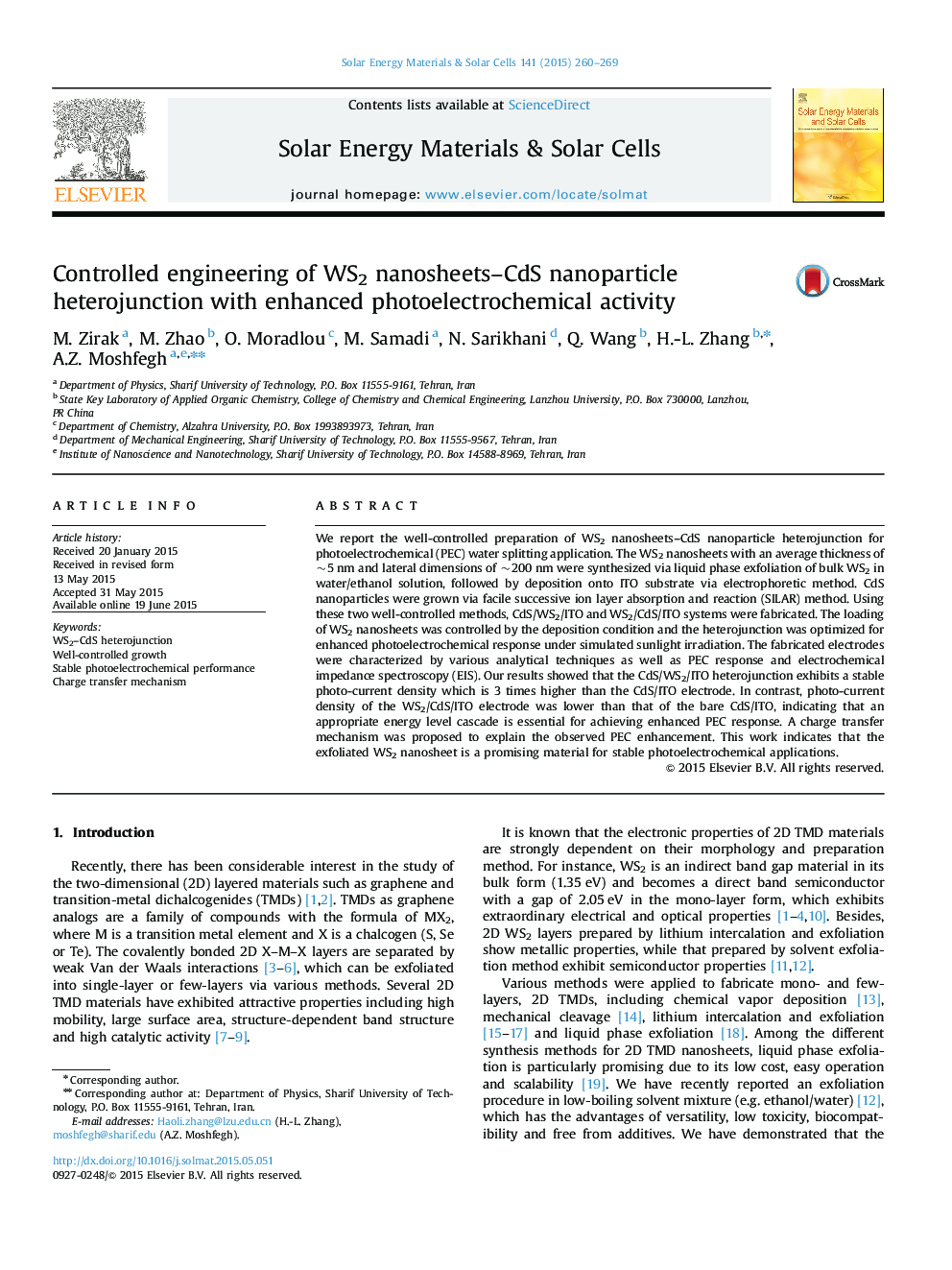 Controlled engineering of WS2 nanosheets–CdS nanoparticle heterojunction with enhanced photoelectrochemical activity