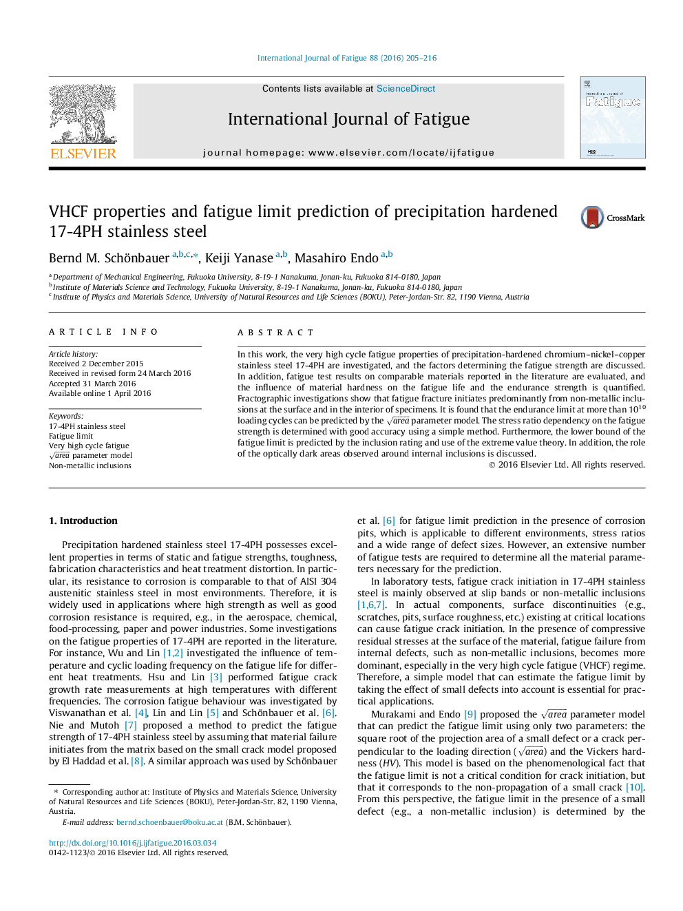 VHCF properties and fatigue limit prediction of precipitation hardened 17-4PH stainless steel