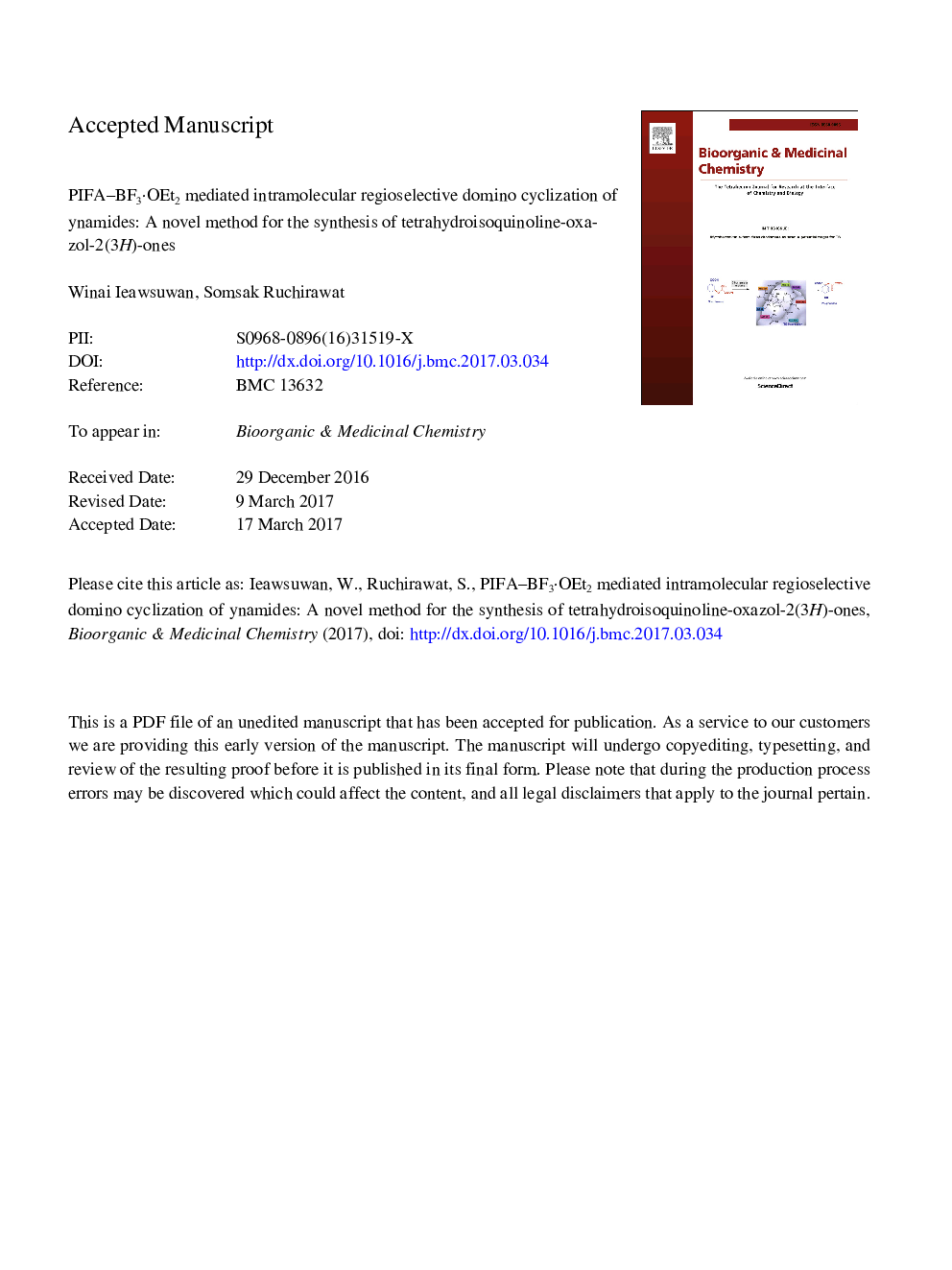 PIFA-BF3Â·OEt2 mediated intramolecular regioselective domino cyclization of ynamides: A novel method for the synthesis of tetrahydroisoquinoline-oxazol-2(3H)-ones