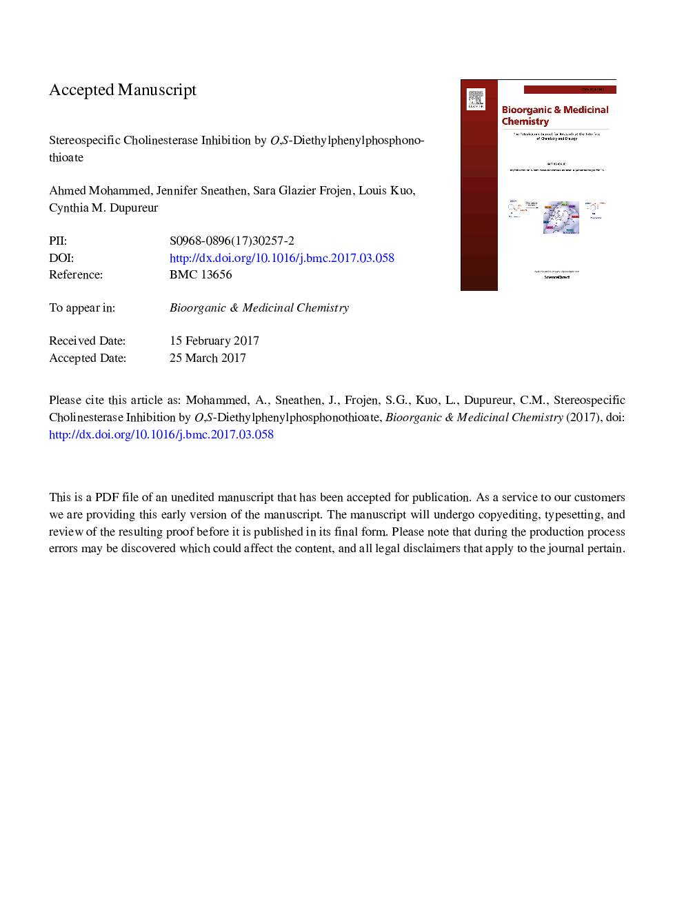 Stereospecific cholinesterase inhibition by O,S-diethylphenylphosphonothioate