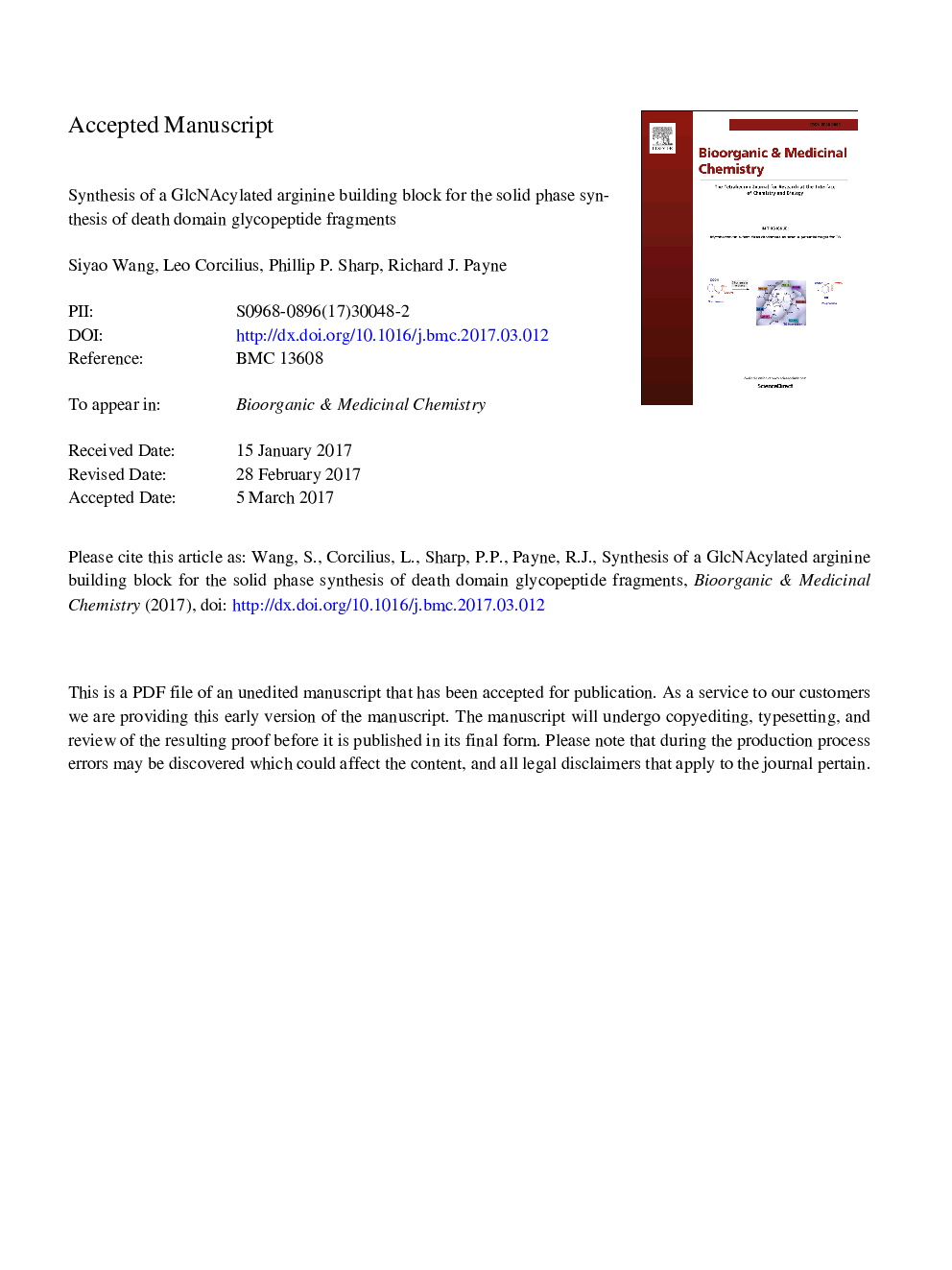 Synthesis of a GlcNAcylated arginine building block for the solid phase synthesis of death domain glycopeptide fragments