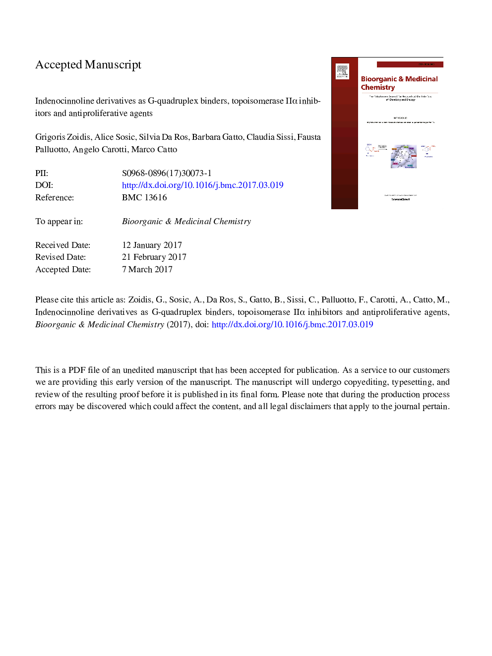 Indenocinnoline derivatives as G-quadruplex binders, topoisomerase IIÎ± inhibitors and antiproliferative agents