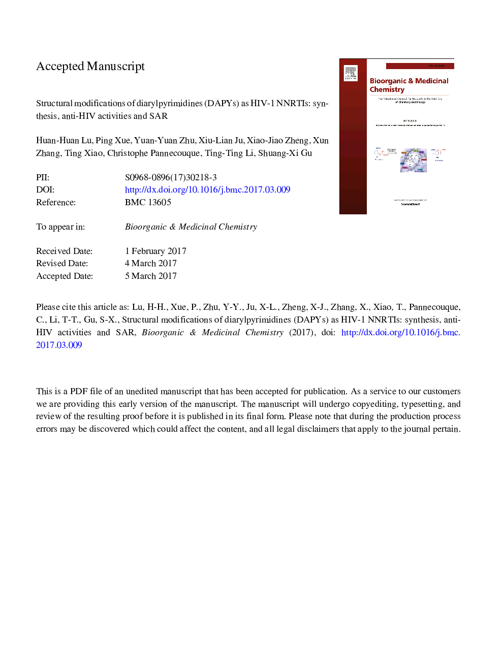 Structural modifications of diarylpyrimidines (DAPYs) as HIV-1 NNRTIs: Synthesis, anti-HIV activities and SAR