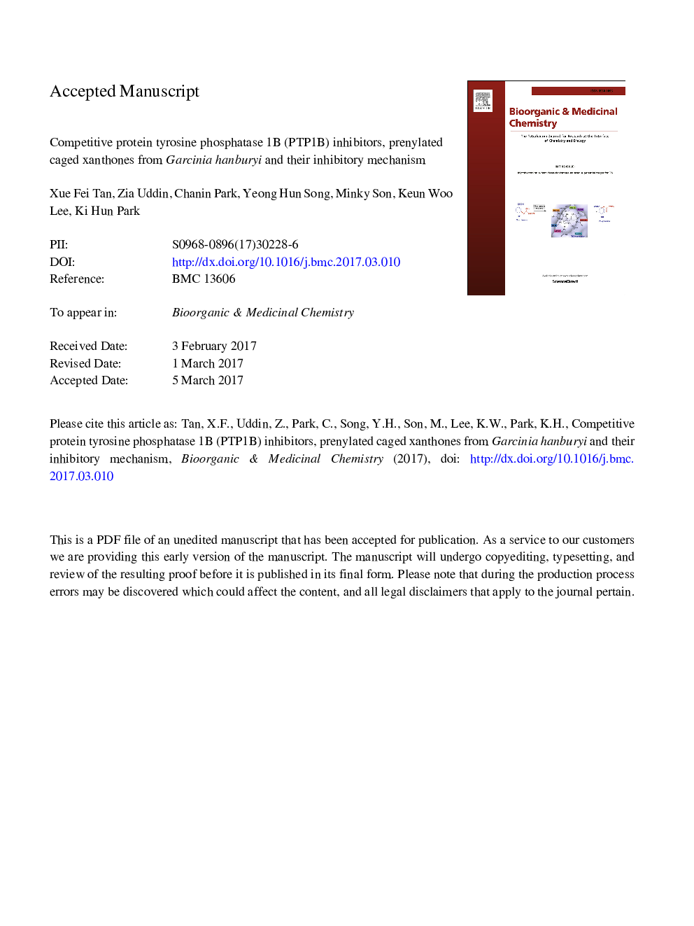 Competitive protein tyrosine phosphatase 1B (PTP1B) inhibitors, prenylated caged xanthones from Garcinia hanburyi and their inhibitory mechanism