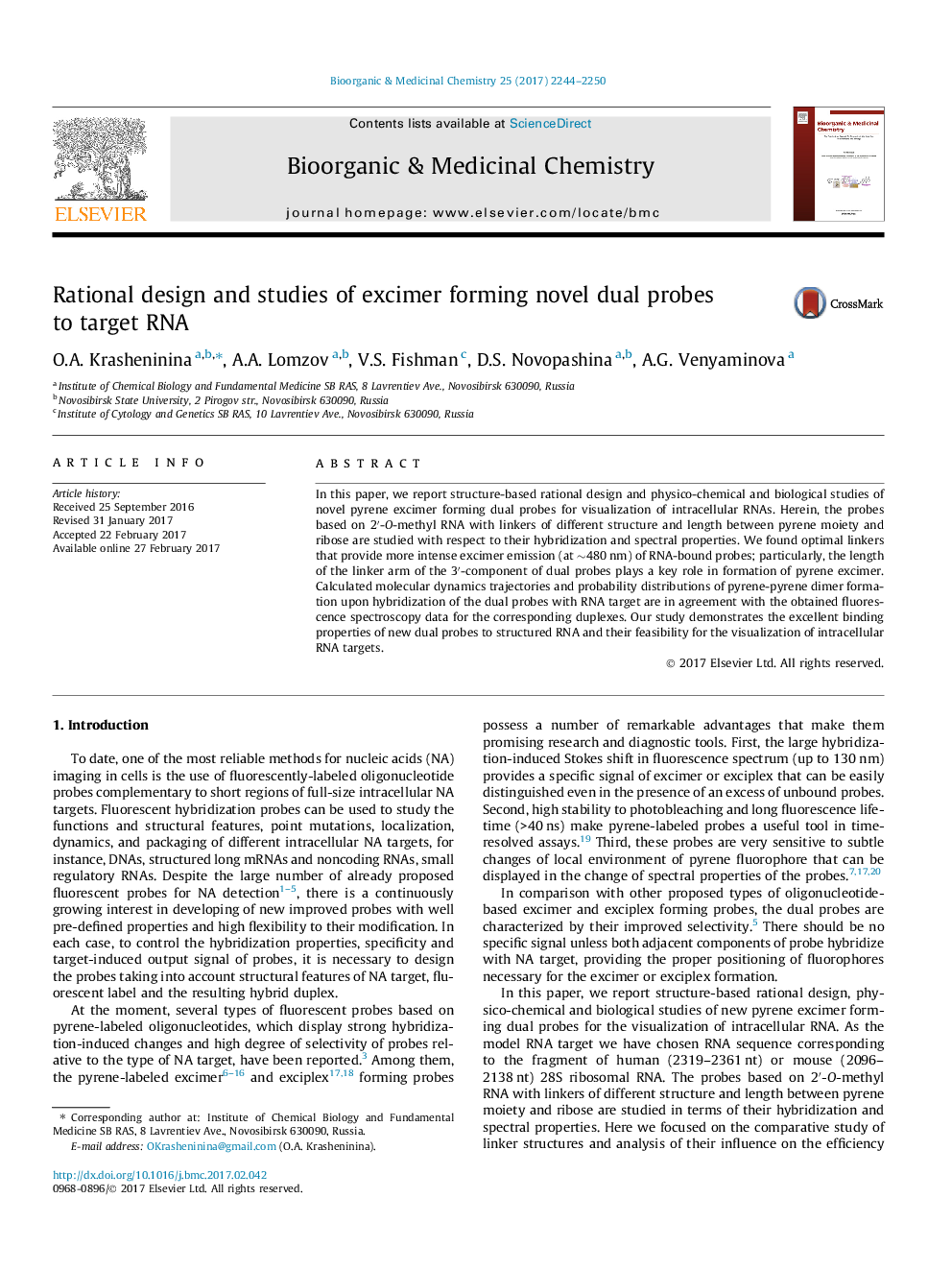 Rational design and studies of excimer forming novel dual probes to target RNA