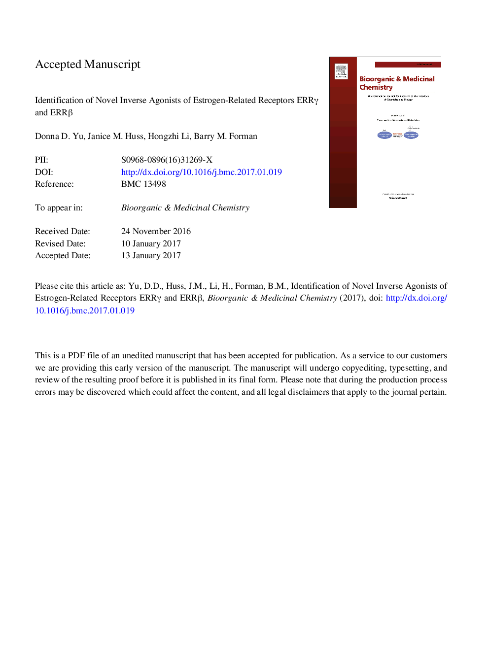 Identification of novel inverse agonists of estrogen-related receptors ERRÎ³ and ERRÎ²