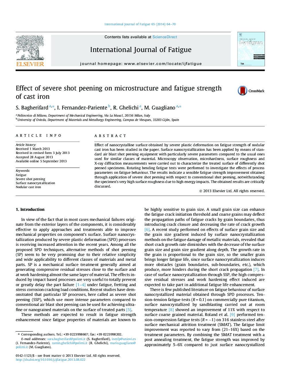 Effect of severe shot peening on microstructure and fatigue strength of cast iron