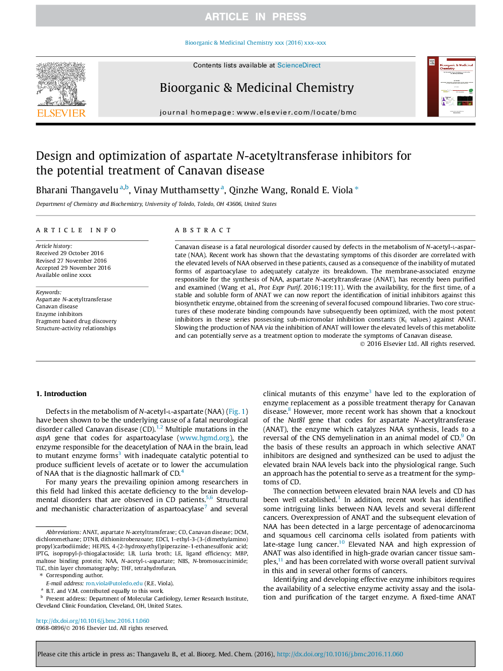 Design and optimization of aspartate N-acetyltransferase inhibitors for the potential treatment of Canavan disease