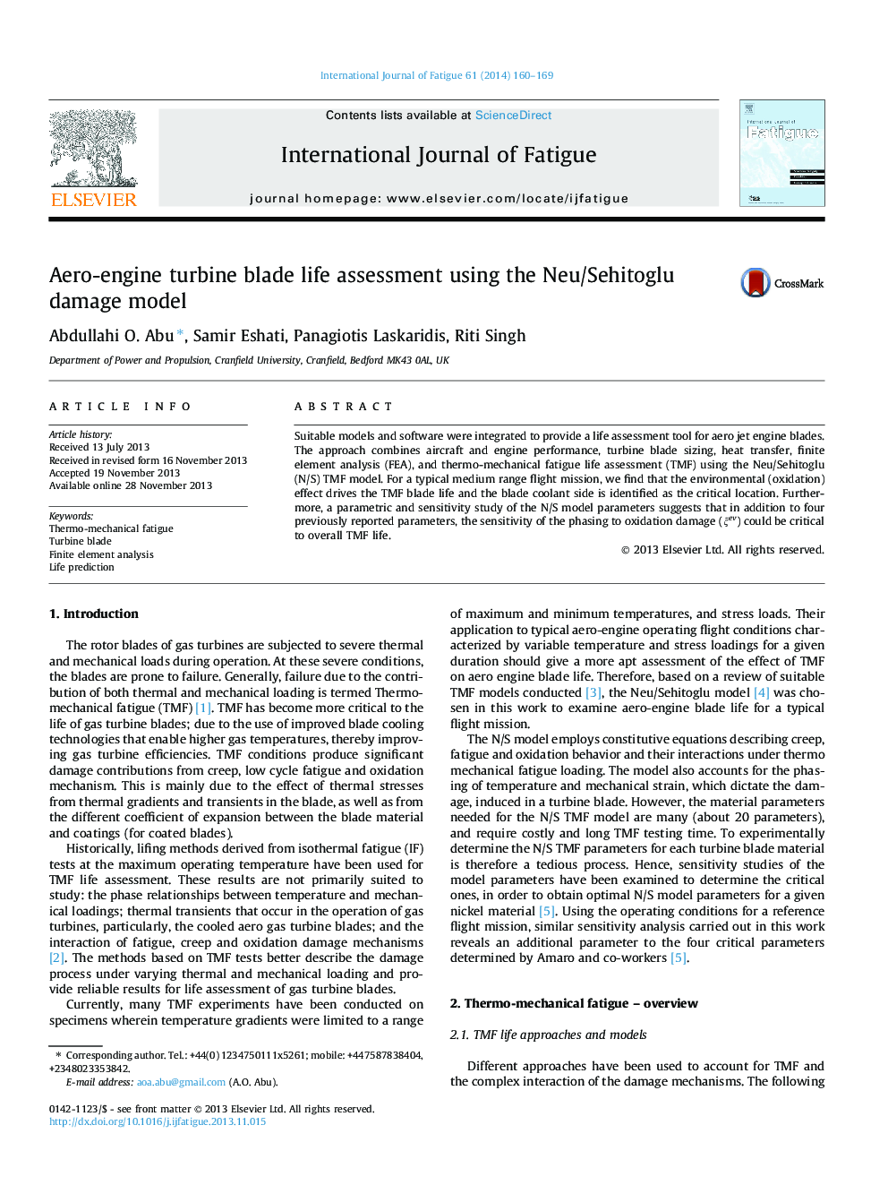 Aero-engine turbine blade life assessment using the Neu/Sehitoglu damage model