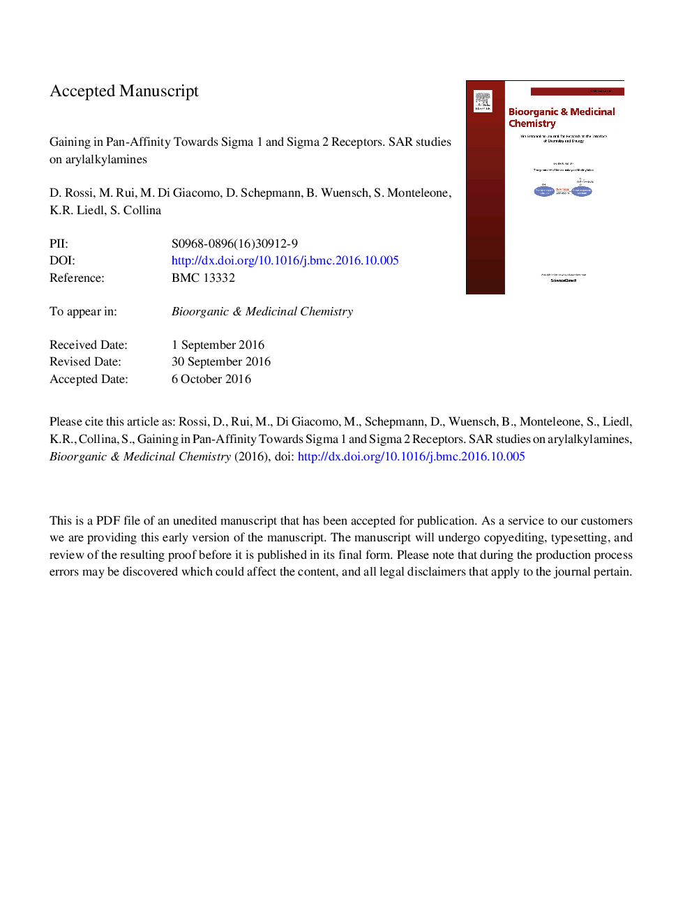 Gaining in pan-affinity towards sigma 1 and sigma 2 receptors. SAR studies on arylalkylamines